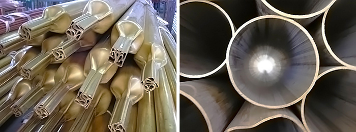 drawn brass tubes and detail of the section of the tubes